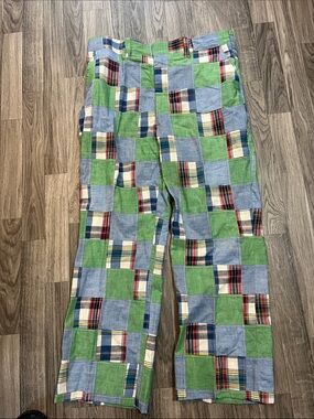 Funky vintage Patchwork Plaid Pants - Green & Blue
